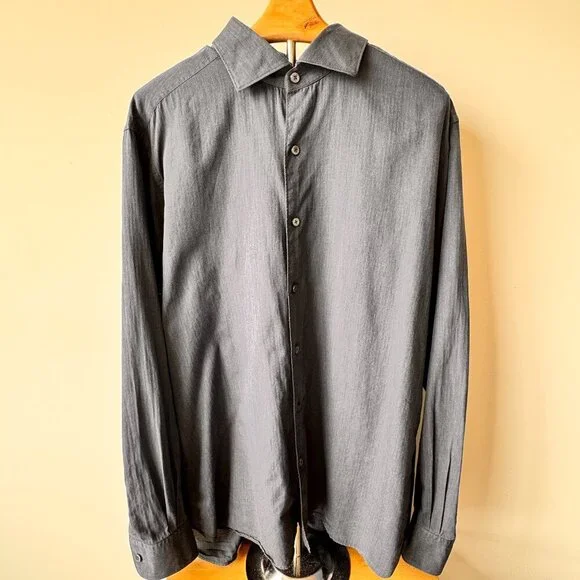 Ermenegildo Zegna Cotton Long Sleeve Button Down Shirt Grey - Picture 1 of 7